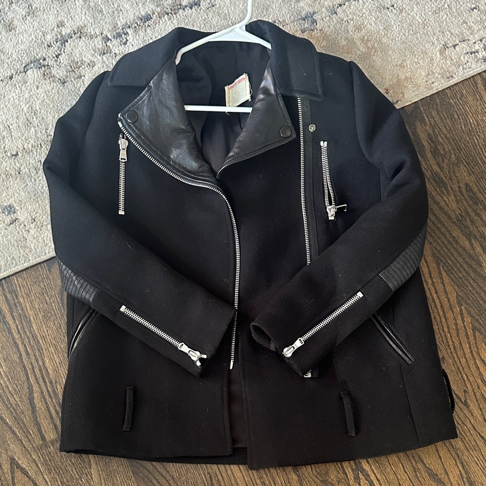 Rebecca Taylor Black Leather Jacket with Silver Accents size 4
